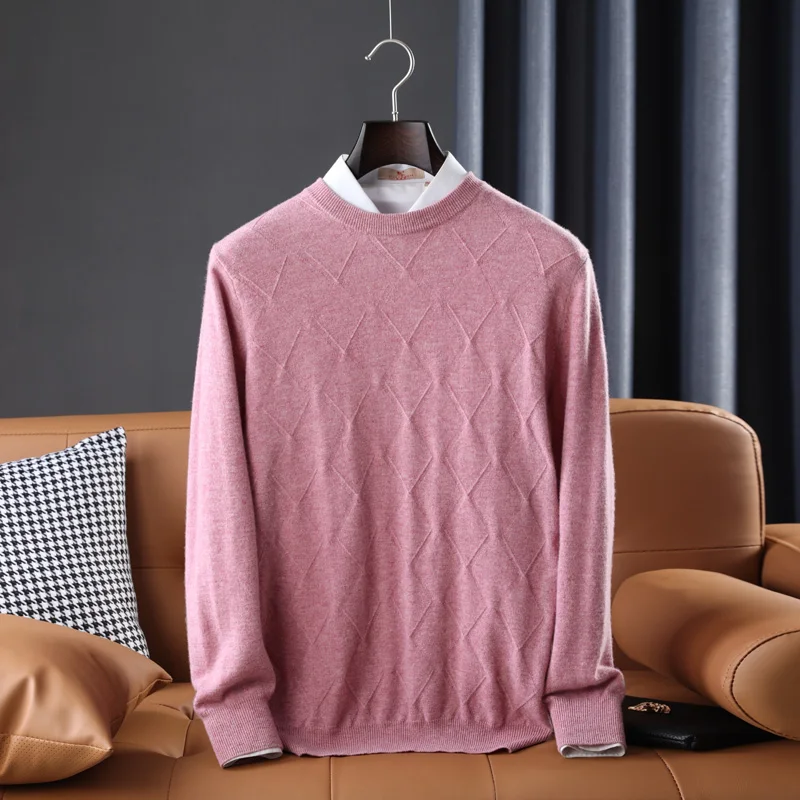 Hot Sale 100% Australian Wool Knitting Knitwears Men Long Sleeve Oneck Pullovers Winter Warm Male Sweaters