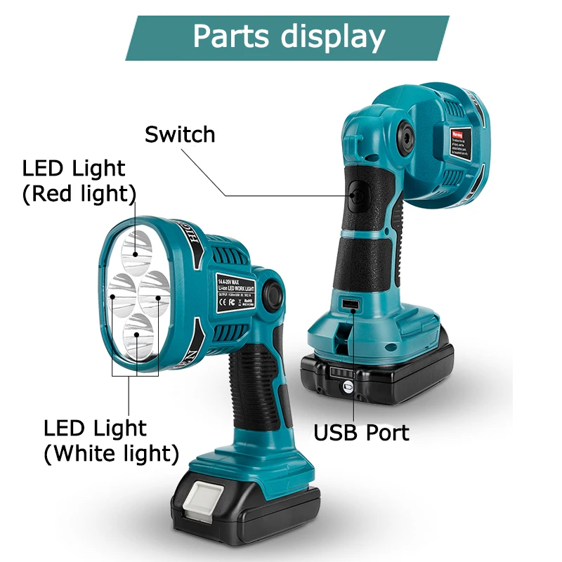 Suitable for Makita Pistol/Portable 3W/12W Tool Light Used for Makita 14.4/18V/20V Li-ion Battery LXT400/BL1830/BL1860/BL1845