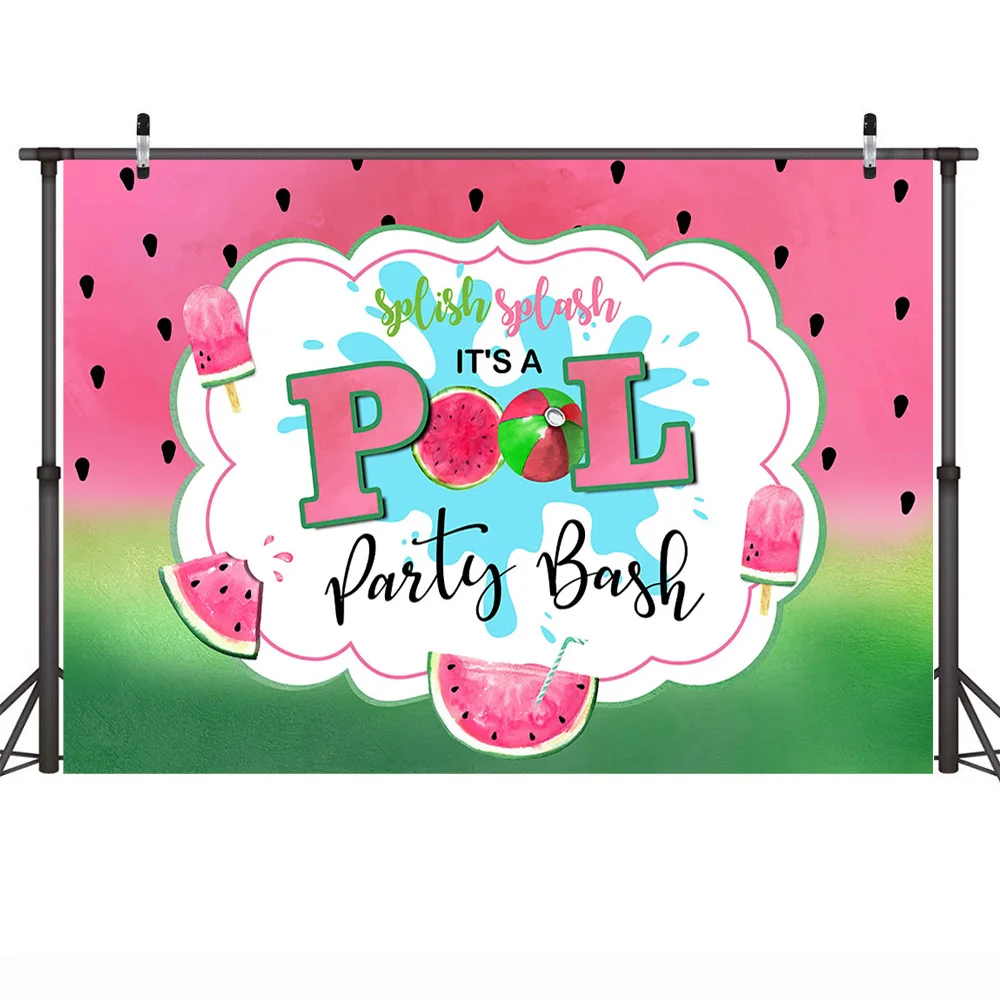 Splish Splish Pool Party Bash Background Photography Summer Watermelon Birthday Backdrop Ice Cream Swimming Pool Photoshoot