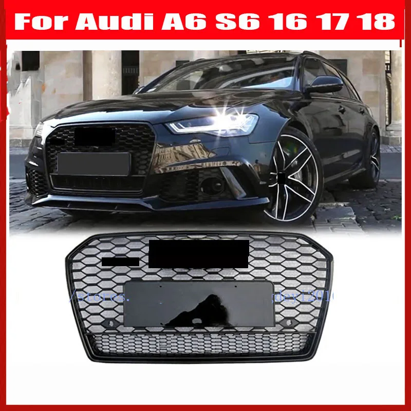 RS6 Style Front Grill Honeycomb Grille Black New Fit For Audi A6 S6 2016 16 2017 17 2018 18