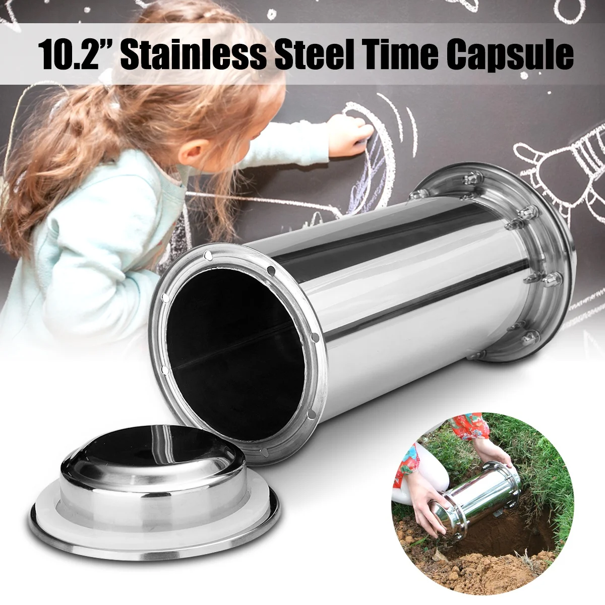 

10.2" Stainless Steel Time Capsule Waterproof Lock Container Storage Future Gift