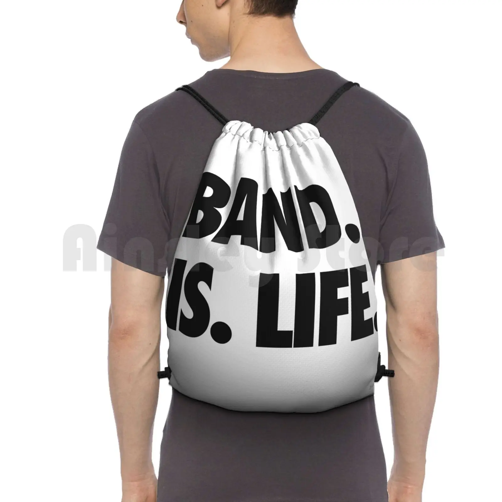 Band Is Life-Marching Concert Jazz Musician Instrument Player Backpack Drawstring Bags Gym Bag Waterproof Band Is Life