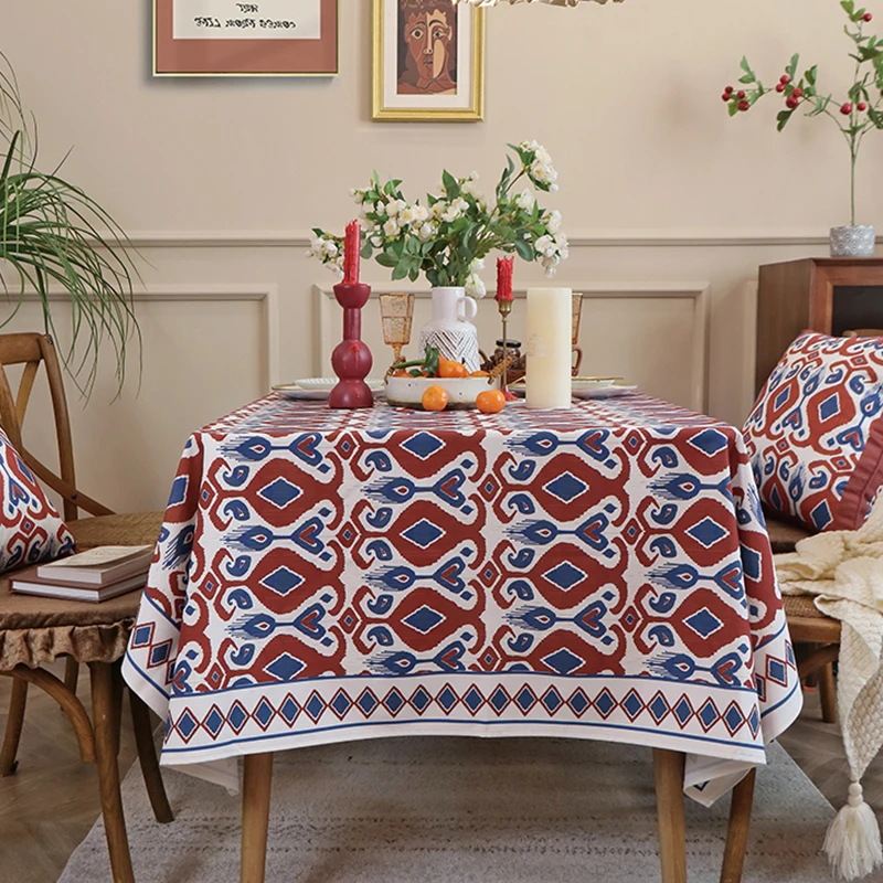 Printed Tablecloth New Year Red Ethnic Style Bohemian Tablecloth Home Rectangular American Retro Cotton Linen Table Cloth Cover