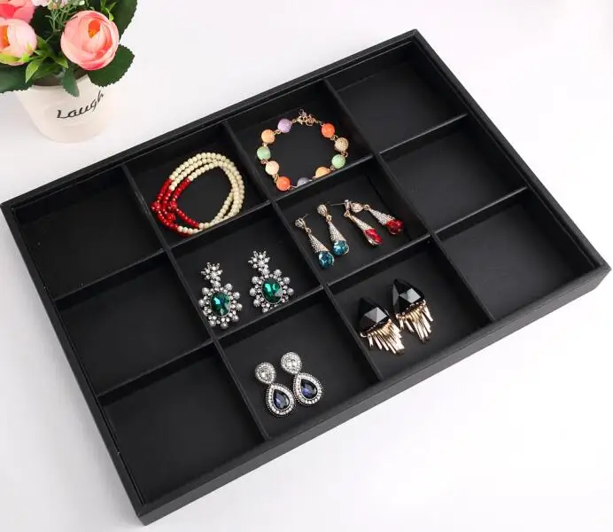 Latest Black PU Leather Jewellery Display Jewelry Holder Earring Box Ring Necklace Organizer Pendant Bracelet Watch Storage Tray