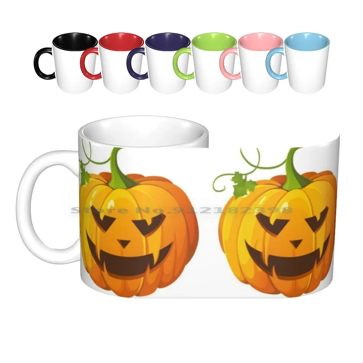 Tazas de cerámica de calabaza de Halloween amarilla, tazas de café, leche, té, Jack Lantern, disfraz de Halloween, mansión encantada, vacaciones, muñeco de nieve