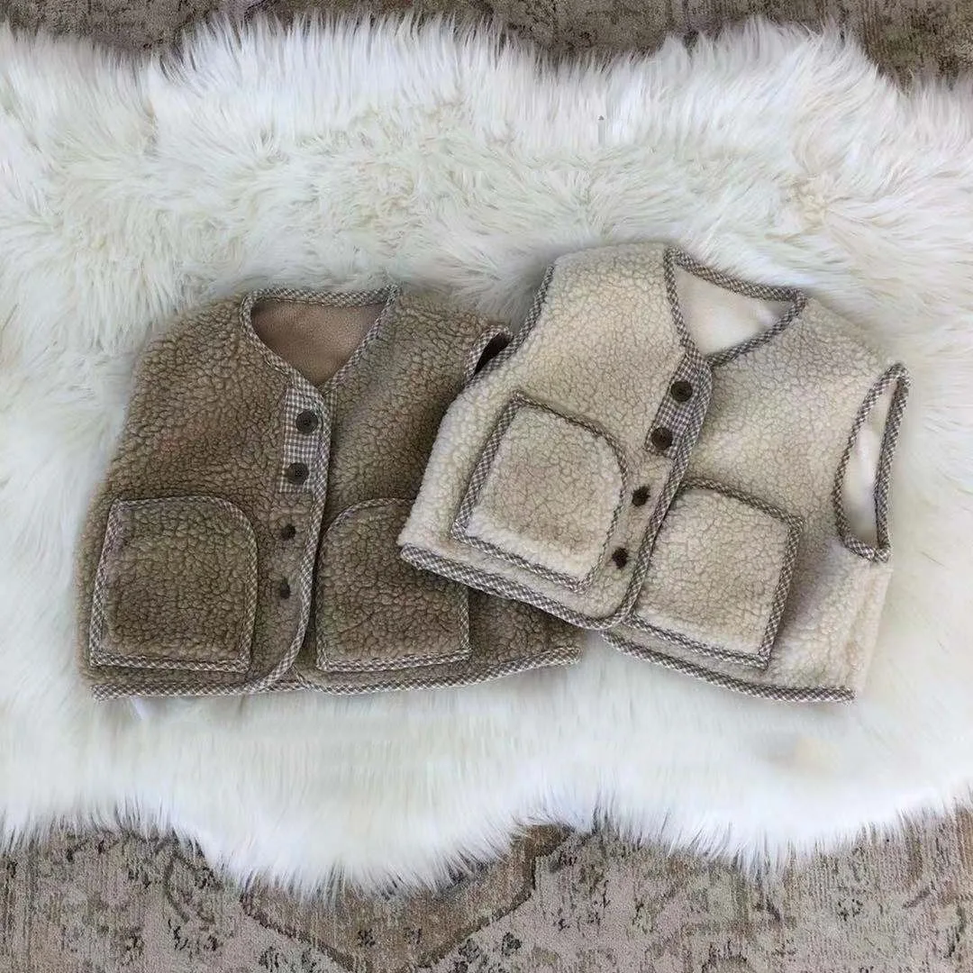 Autumn Winter Baby Fleece Vest Girls Sleeveless Coat Boys Windproof Cardigan Infant Lamb Wool Vest Newborn Warm Clothes