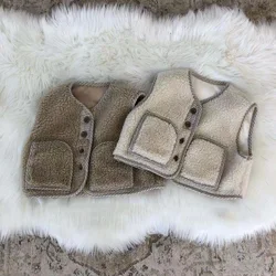 Gilet coupe-vent en laine d'agneau pour bébé, manteau sans manches pour fille et garçon, vêtement chaud pour nouveau-né, automne et hiver