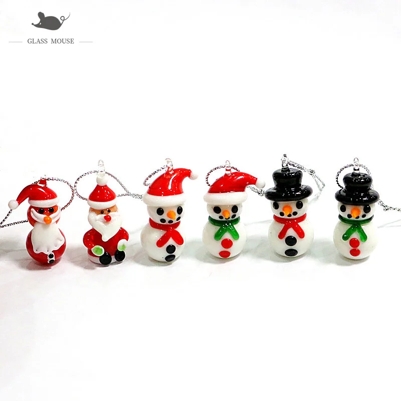 

Hanging Miniature Glass Santa Claus Figurine Ornaments Cute Cartoon Image Snowman Pendant Christmas Tree Decoration Accessories