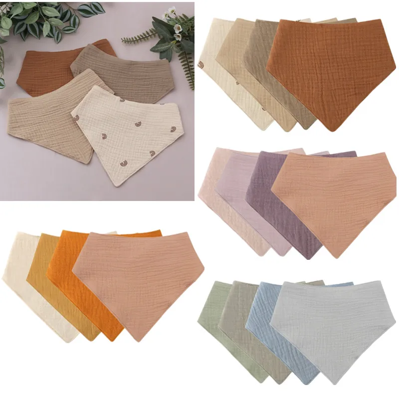 4 Pc Soft Cotton Baby Bibs Solid Color Snap Button Triangle Scarf Newborn Feeding Bibs Bandana Burp Cloth Baby Stuff Shower Gift