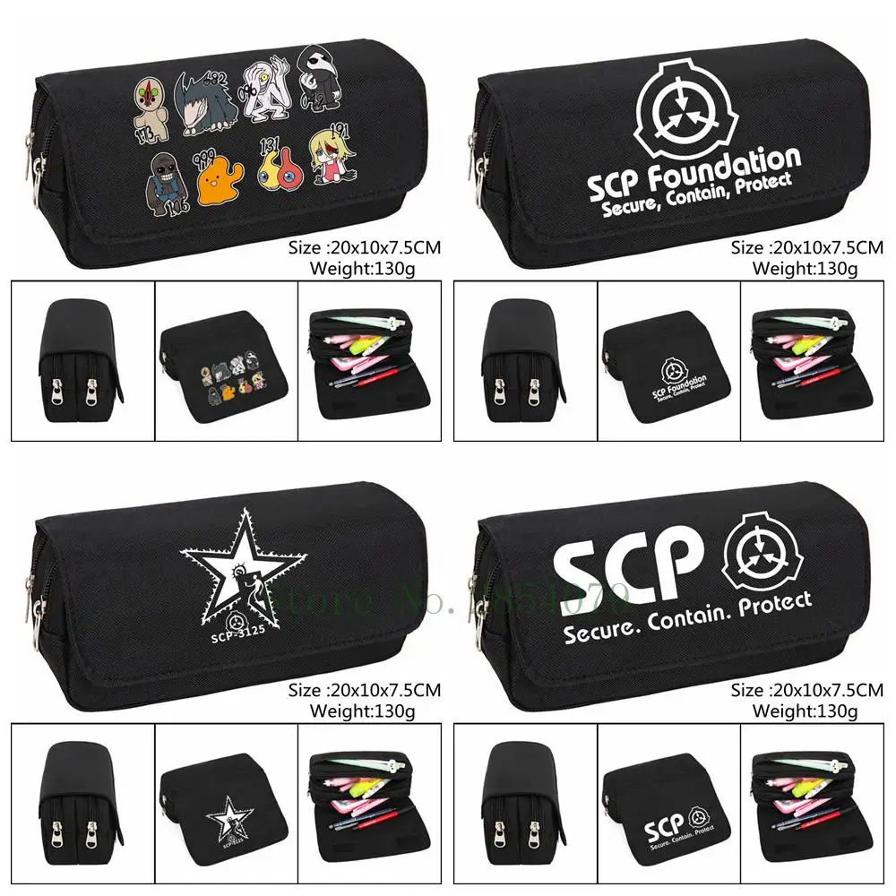 Game SCP Foundation Pencil Case Anime Make up Cosmetic Bag Student Stationery Multi-function flip Bags Gift