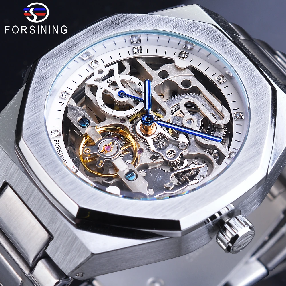 

Forsining Men Mechanical Wristwatches Silver Automatic Watch Male Tourbillon Skeleton Watches Luminous Clock Relogio Masculino