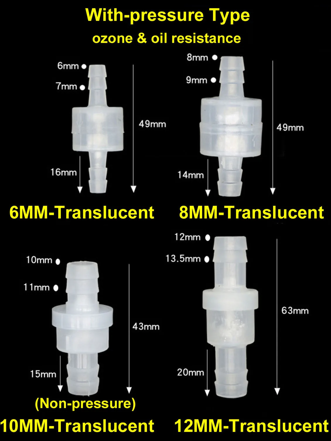 Vanne d\'arrêt anti-reflux pour tuyau en silicone, anti-ozone, degré d\'huile, 3mm, 4mm, 4.1mm, 5mm, 5.1mm, 6mm, 7.9mm, 8mm, 10mm, 12mm