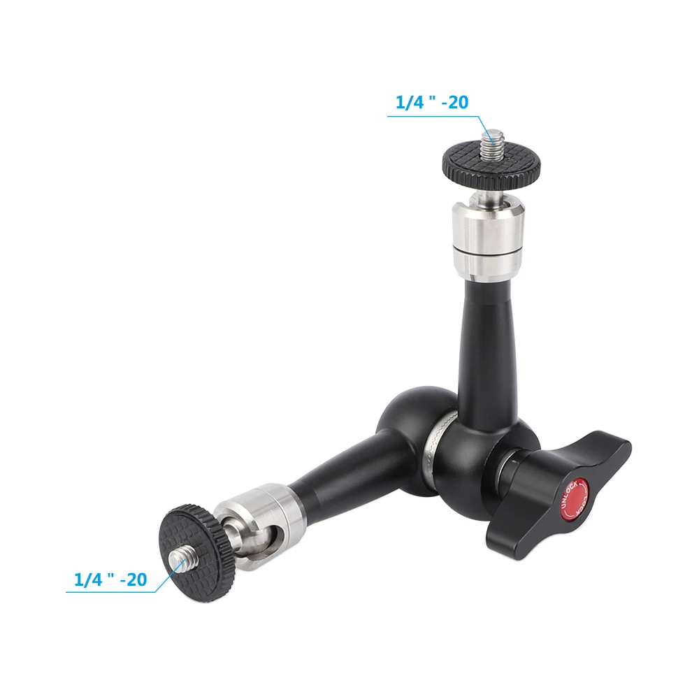 HDRIG-abrazadera de cabeza esférica, brazo articulado mágico con doble rosca de 1/4 ", montaje de tornillo, Conector de tiro caliente para cámara DSLR