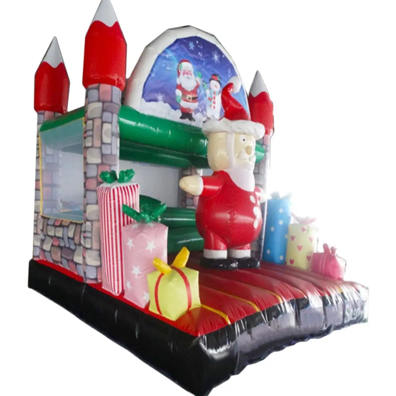 Hadiah natal bahan PVC kustom istana bouncer tiup trampolin rumah melompat dengan slide