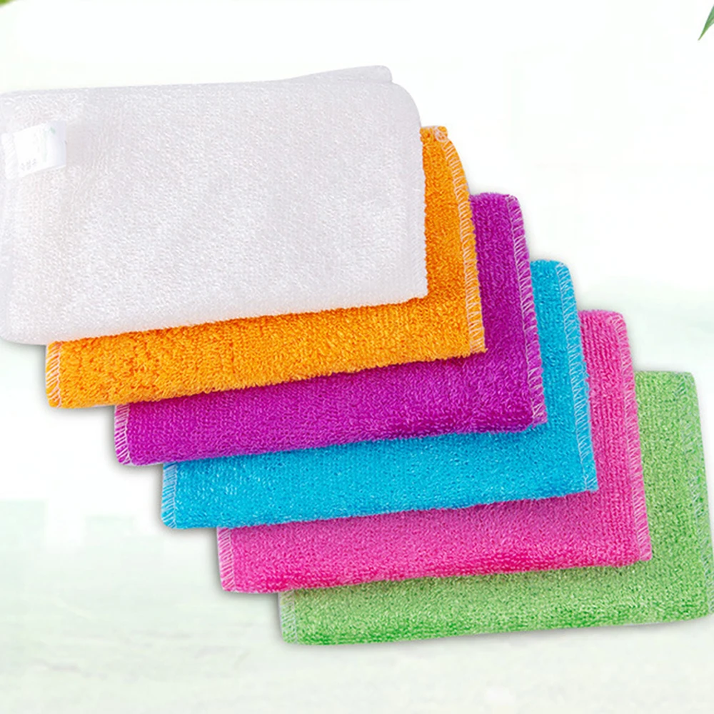 1Pc Soft Multi-color Anti-grease Bamboo Fiber Cleaning Rags Washing Towel Dish Cloth Household Kitchen Dinning Accessory