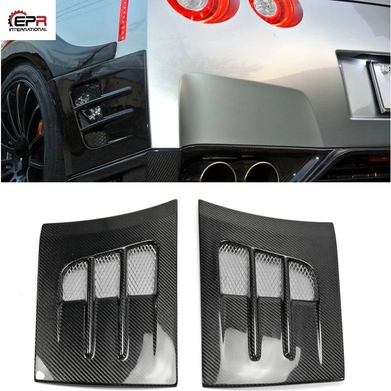 For Nissan R35 GTR TS Style Carbon Fiber Rear Fender Bumper Addon Glossy Finish GT-R Wheel Flare Arch Trim Air Vent Ducts