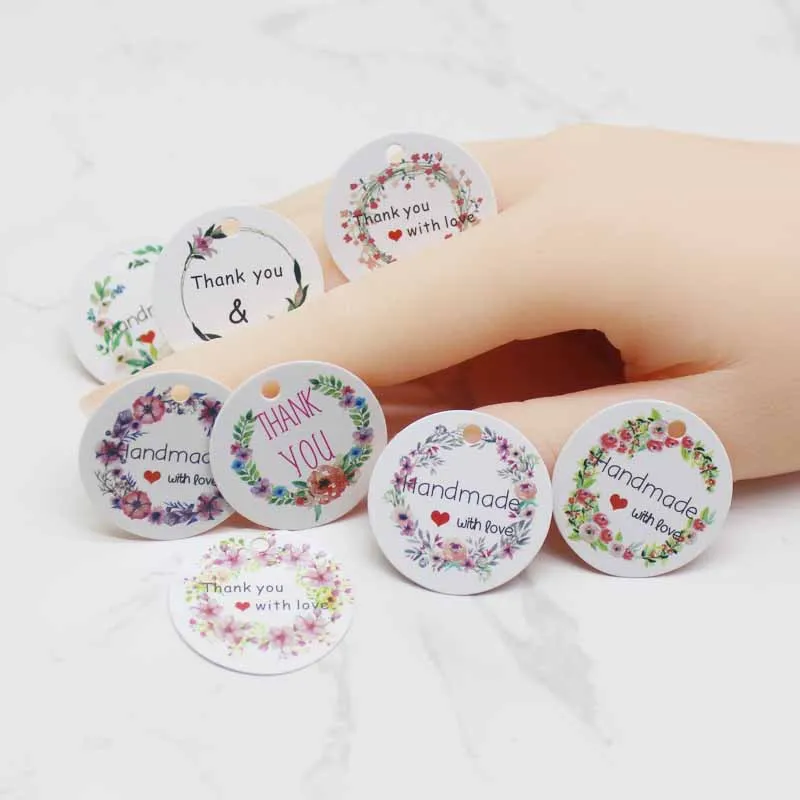 3cm newest flower style Diy thank you gifts hang tag printed Handmade merry christmas gifts party supplies jewelry lables  tag