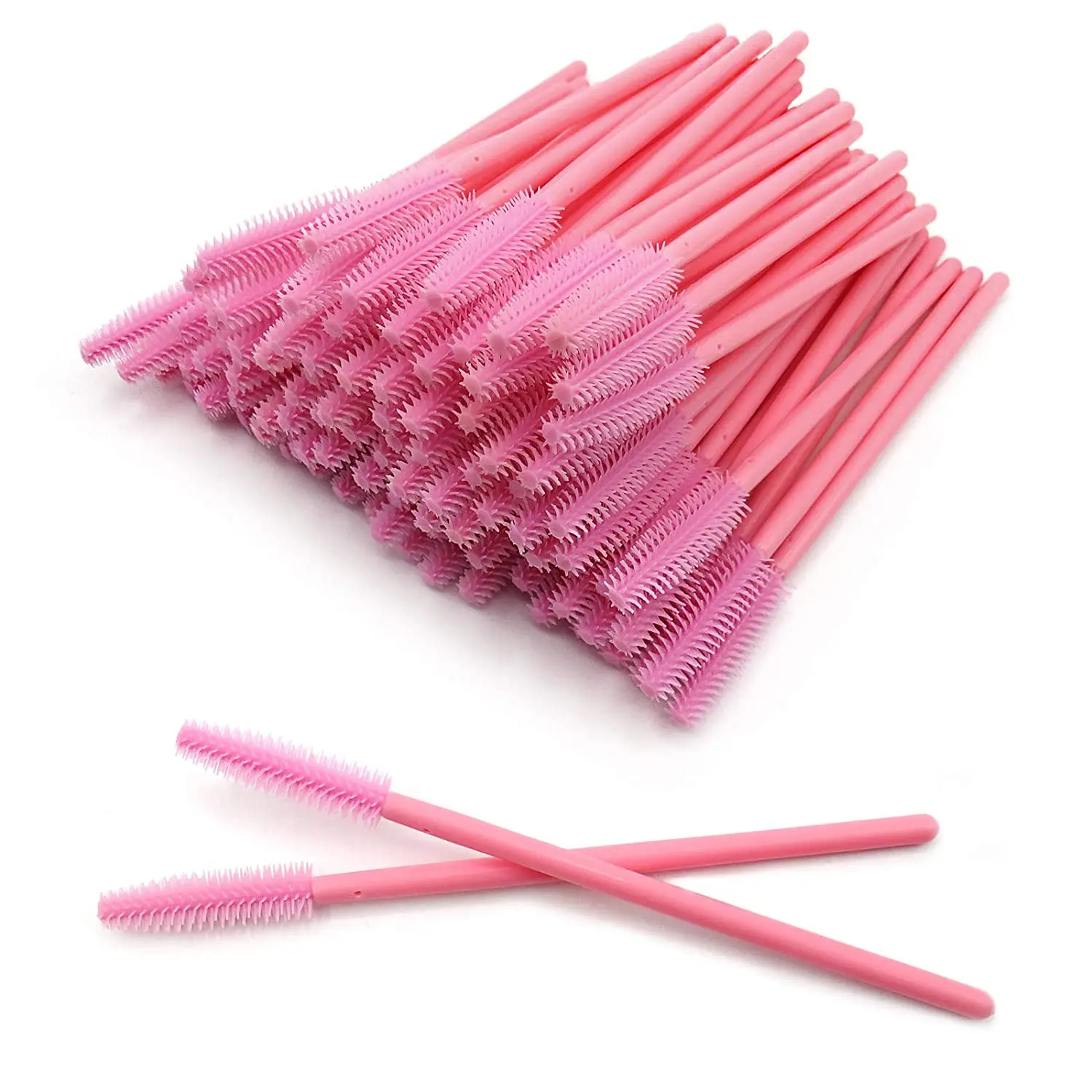 

300pcs Pink Eyelash Brush Spoolie Extensions Plastic Silicone Disposable Mascara Wands