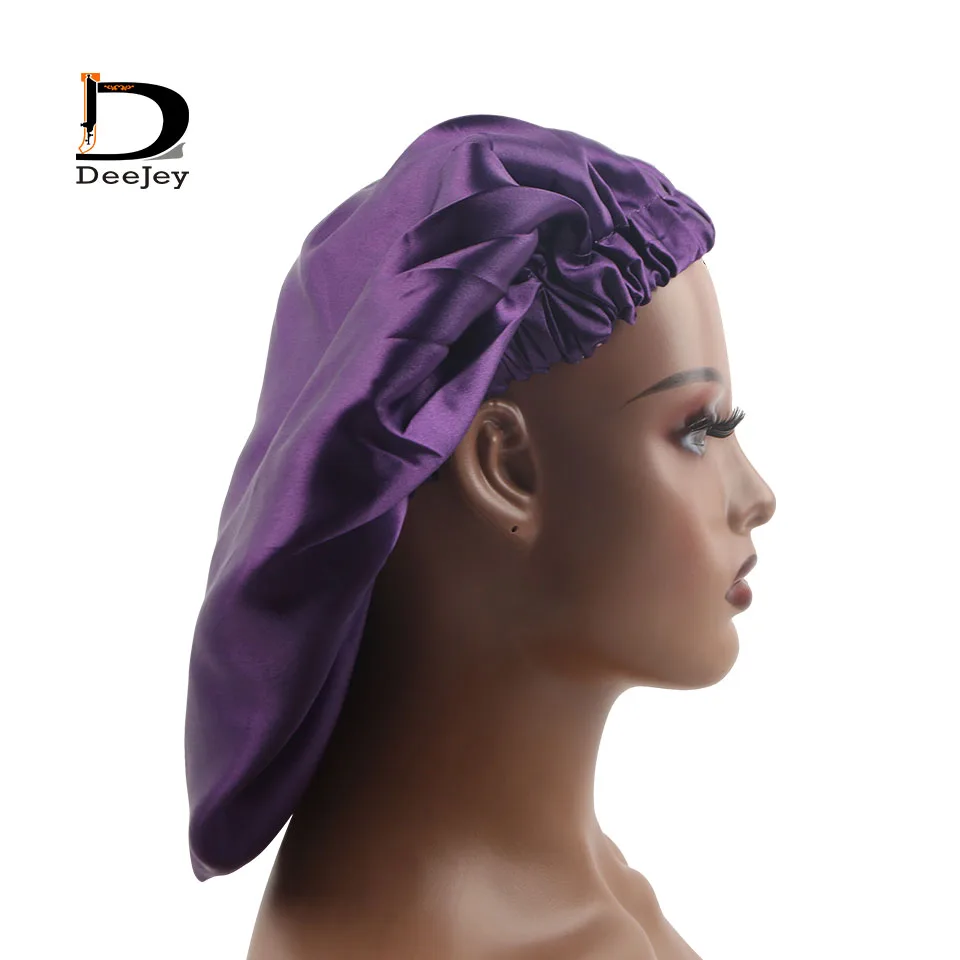 customized luxury virgin hair satin silk double layer bonnet for sleep