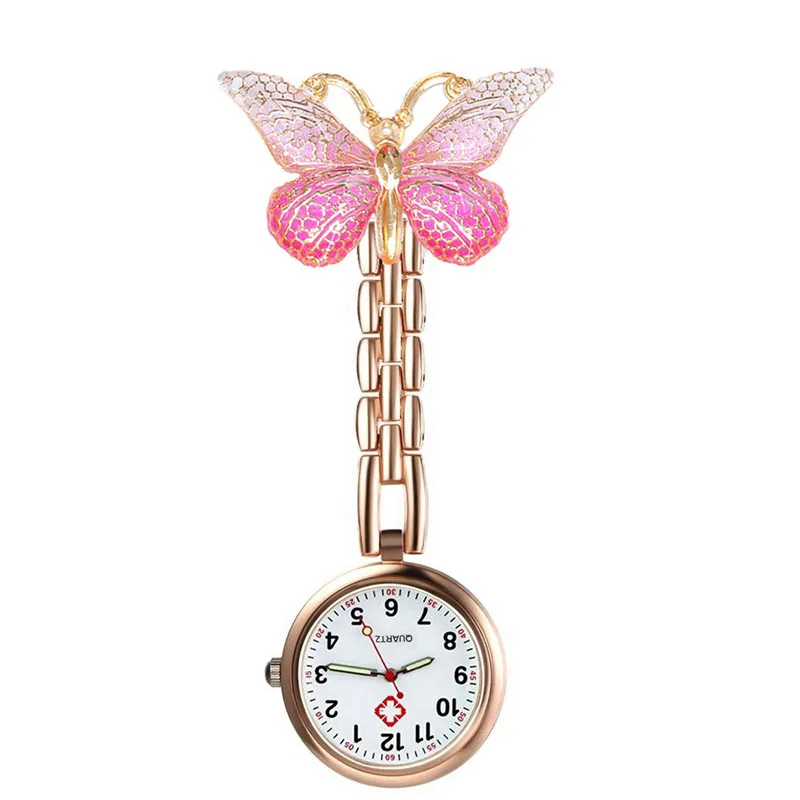 Gradient Resin Butterfly Rose Gold Alloy Pocket Watches Nurse Doctor Hospital Medial Gift Pin Watches Clock