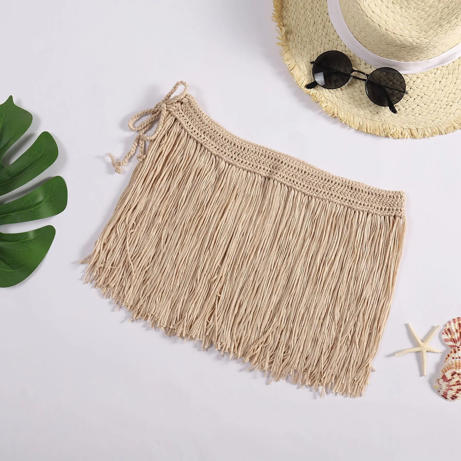 2021 New tassel Mini Beach Mini Dress Cover-ups sexy women handmade crochet fringe Bikini swimsuit bathing suit cover up