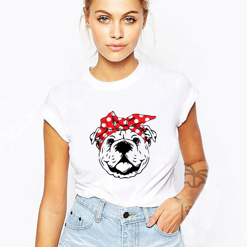 French Bulldog Mom Funny Frenchie Gift T-Shirt Women Harajuku Short Sleeve Cartoon T-shirt White Print Cute T-shirt Top Female