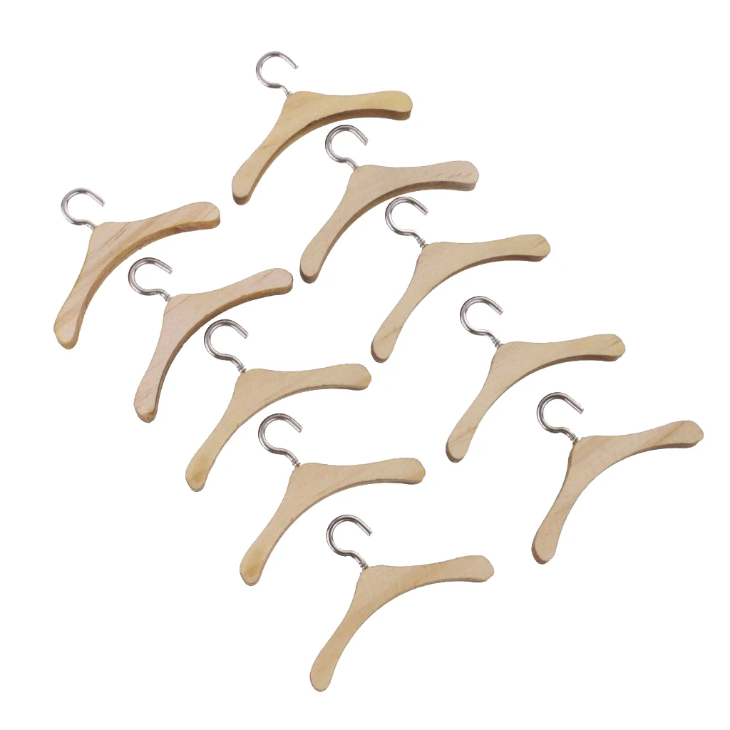 Dolls Natural Wooden Hangers Coat Dress Hangers for BJD SD1/3 SD1/4 SD1/6 Uncle Dolls Set of 10