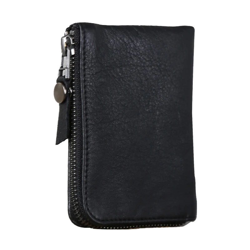 Men Short Wallet Genuine Cowhide Cow Leather Luxury Women Casual Zipper Storage Coin Purses Small Clutch Bag Key Pack