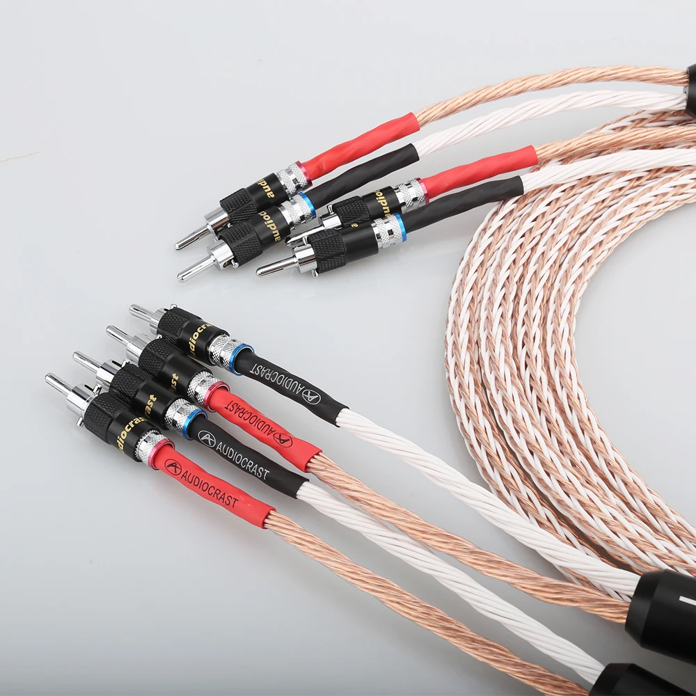 1Pair Hi-End 12TC OCC Speaker Wire Hifi Speaker Cable Audiocrast 2-to-2 Rhodium-Plated Banana Cable for High-Fidelity Audio