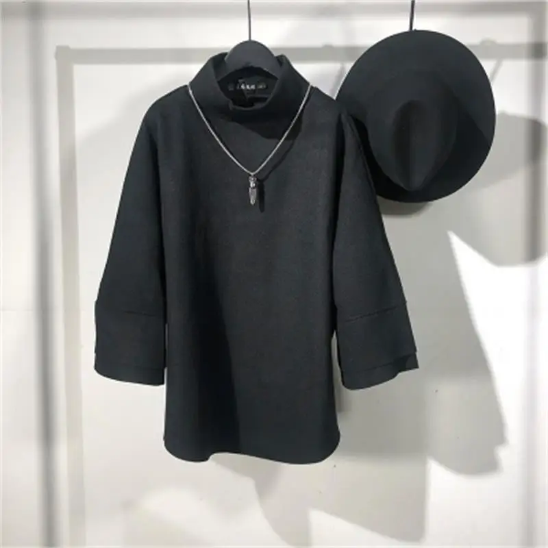 

Men's Long Sleeve T Shirt Spring And Summer New Korean Style Standing Collar Leisure Loose Large Size Sleeve Shirt Seven Minutes