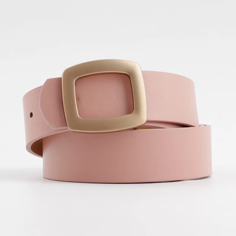 High Quality Gold Square Pin Metal Buckle Belts Women Female Belts for Jeans Pu Leather Strap Black Pink Off White Belt Classy