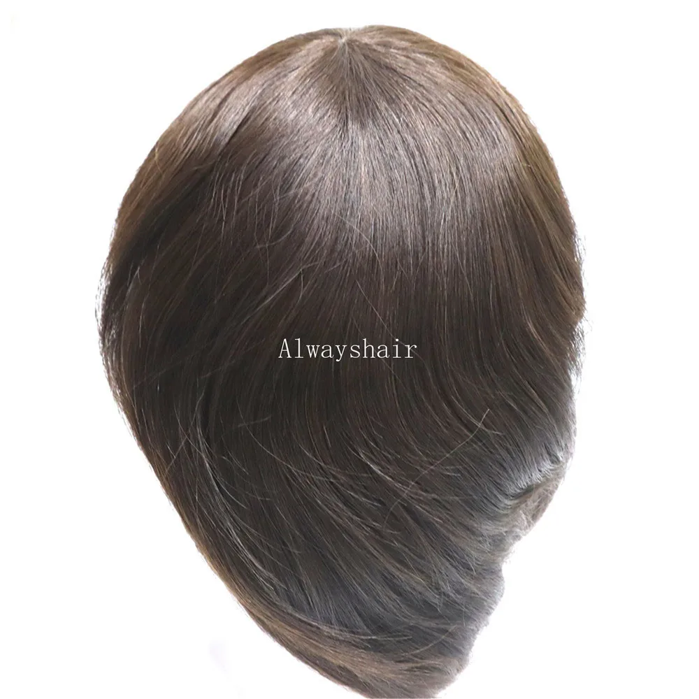 Alwayshair-Sistema de cabello humano virgen europeo para hombres, peluca de corona central, de piel fina tupé, prótesis de cabello de 9-10mil,