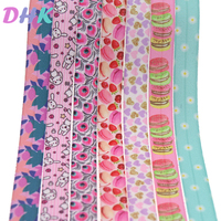 DHK 5/8'' 5yards fruits cupcake feather love printed Fold Elastic FOE stretch ribbon hairbow headwear headband DIY OEM C1725