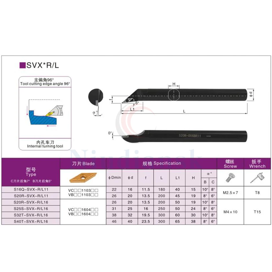 1pc S16Q-SVXCR11 Inner Hole Turning Tool Holder CNC Lathe Tools S20R-SVXCR11 SVXCL 10pcs VCGT1103 Internal Carbide Inserts Suit
