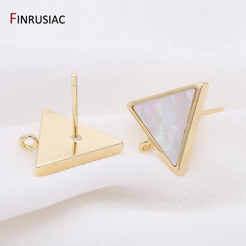 Accessories for Earrings 925 Silver Needle 14K Gold Plated Scalloped Square Triangle Shape Shell Post Earrings Findings