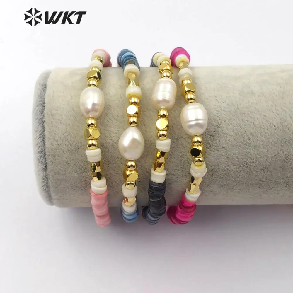 

WT-B496 WKT Four Color Optional Multi Color Beans Beaded And Pearl Bracelet Women Fashion Charm Bracelet Jewelry