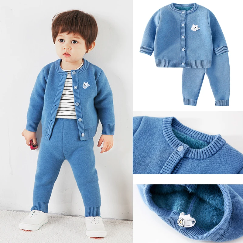

Autumn Winter Children's Plush Sweater Baby Boy Girl Clothes Sets Newborn Long Sleeve Tops + Pants Outfits Thicken Clothing
