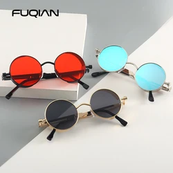 Gafas de sol góticas Steampunk para hombre y mujer, lentes de sol clásicas redondas de Metal negro, Retro, para conducir y viajar, UV400