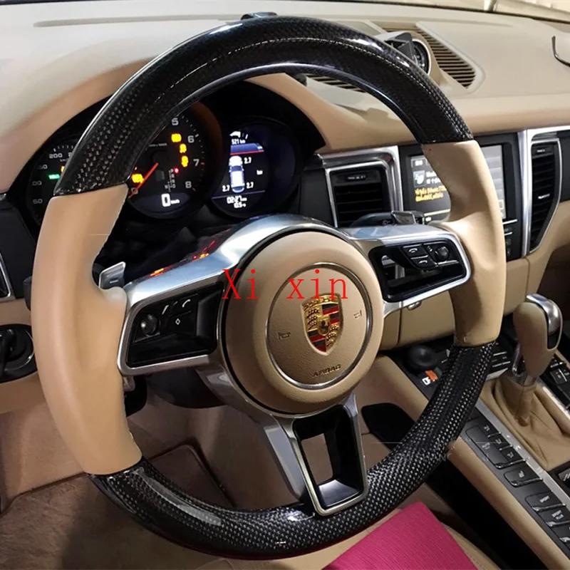 

Кожаный чехол на руль для Porsche Cayenne, с левой и правой стороны, ручная работа, бежевая кожа, бежевая линия