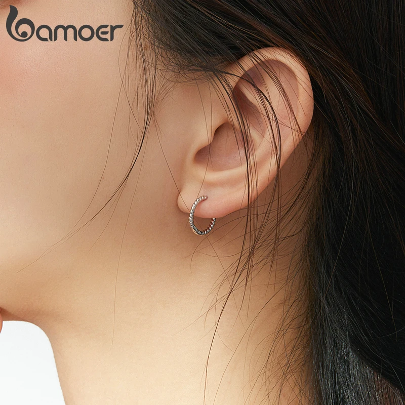 Bamoer Minimalistische Hoepel Oorbellen Voor Vrouwen 925 Sterling Zilver Weven Geometrische Ontwerp Mode-sieraden Bijoux