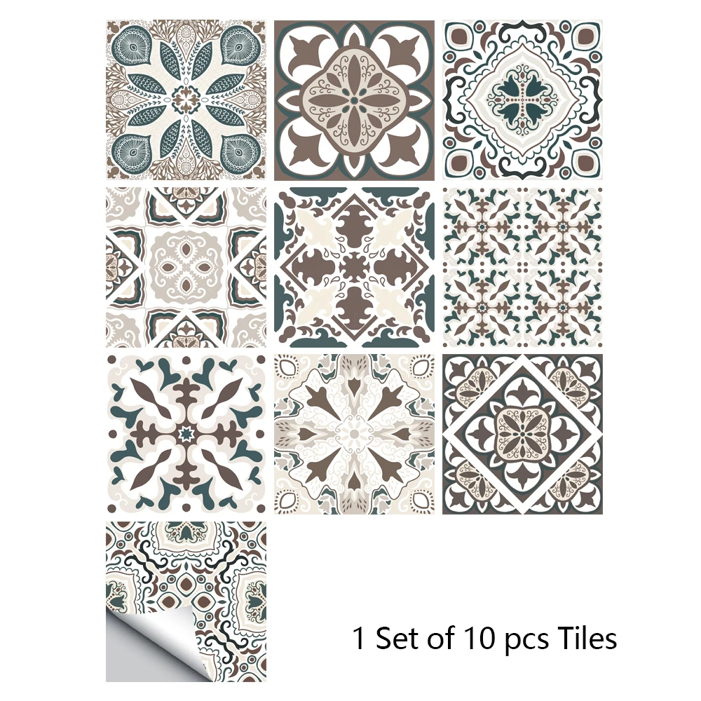 Película adhesiva de pared de superficie mate azul y gris, 10 piezas, para azulejos/suelo de cocina, papel tapiz artístico de PVC, pelar y pegar