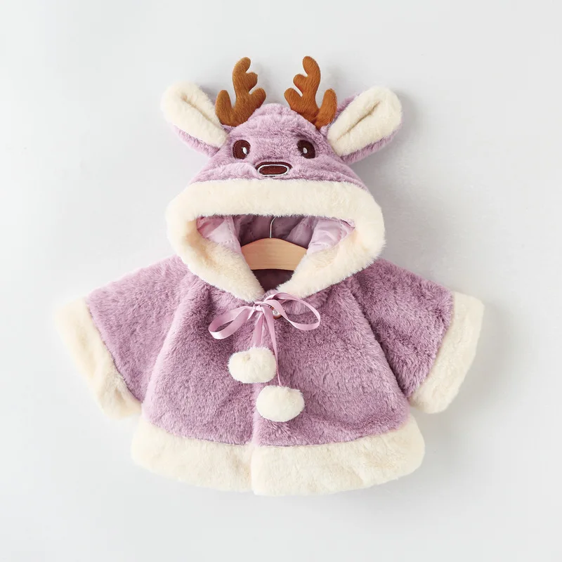 Cute Elk Plush Baby Jacket 2023 Autumn Winter Baby Girls Coat Warm Hooded Outwear Christmas Princess Cloak Toddler Girl Clothes