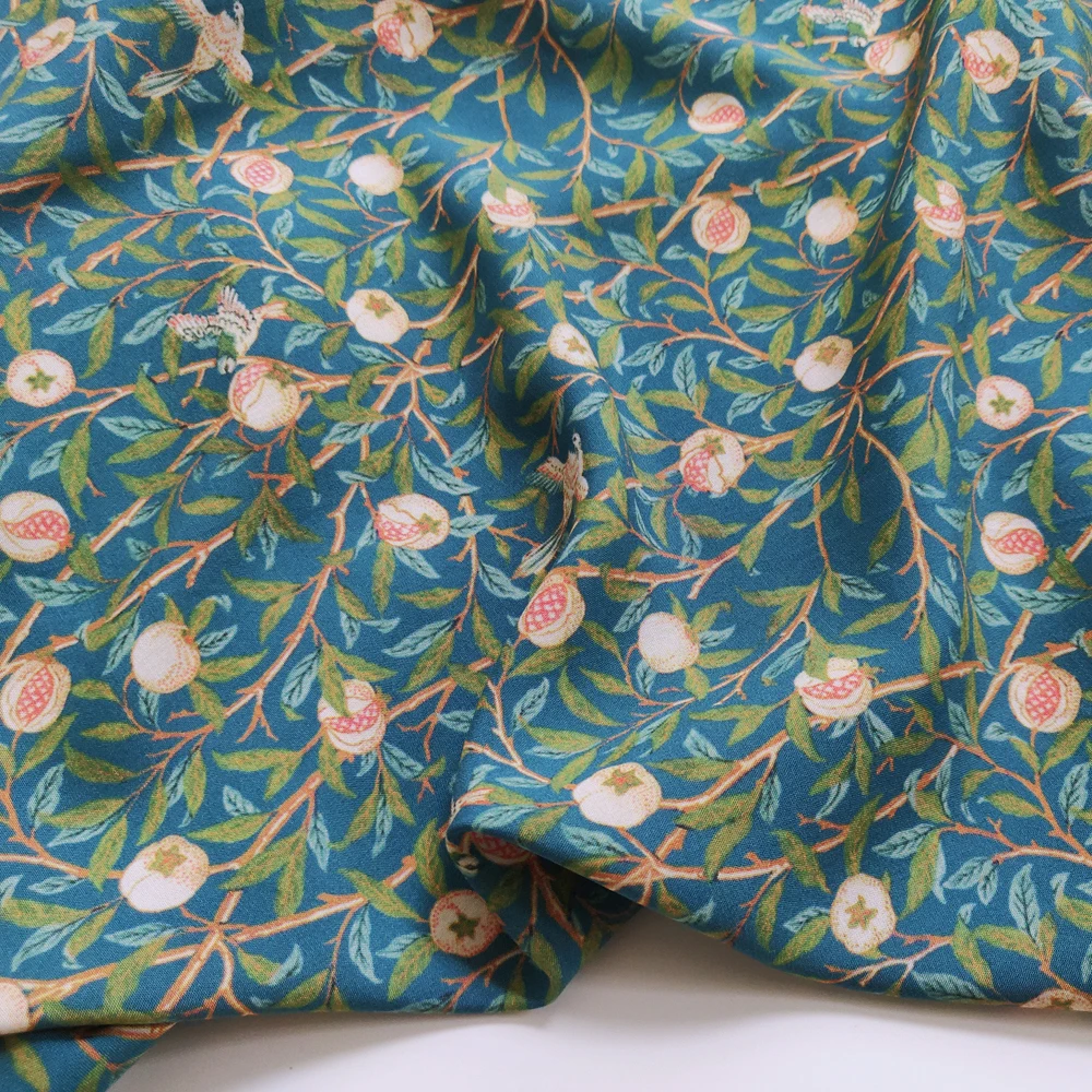 1 meter X 1.4 meter Vinrage Floral Birds Fabric Soft Rayon Poplin Material For Dress Shirt