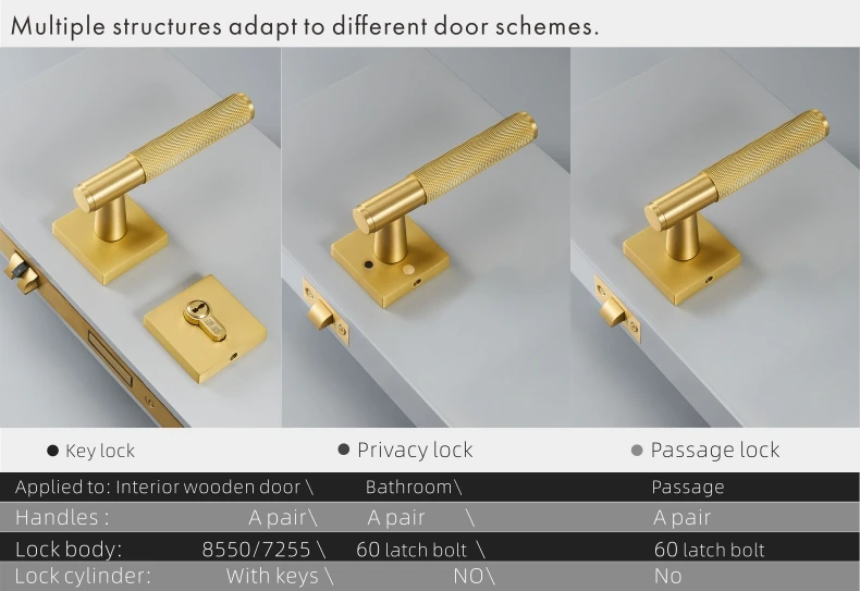 Dooroom Messing Tür gerändelt griff Set Moderne Interiror Schlafzimmer Badezimmer Tür Lever Set Dummy Privatsphäre Durchgang schloss – Detail 4