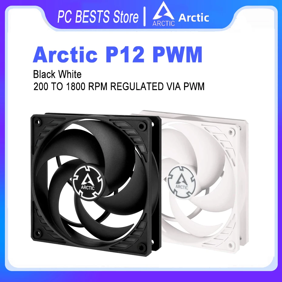 ARCTIC P12 PWM PST Case Fan 120mm Black White Pressure-optimised Quiet Motor CPU Computer Fan Speed 1800 RPM