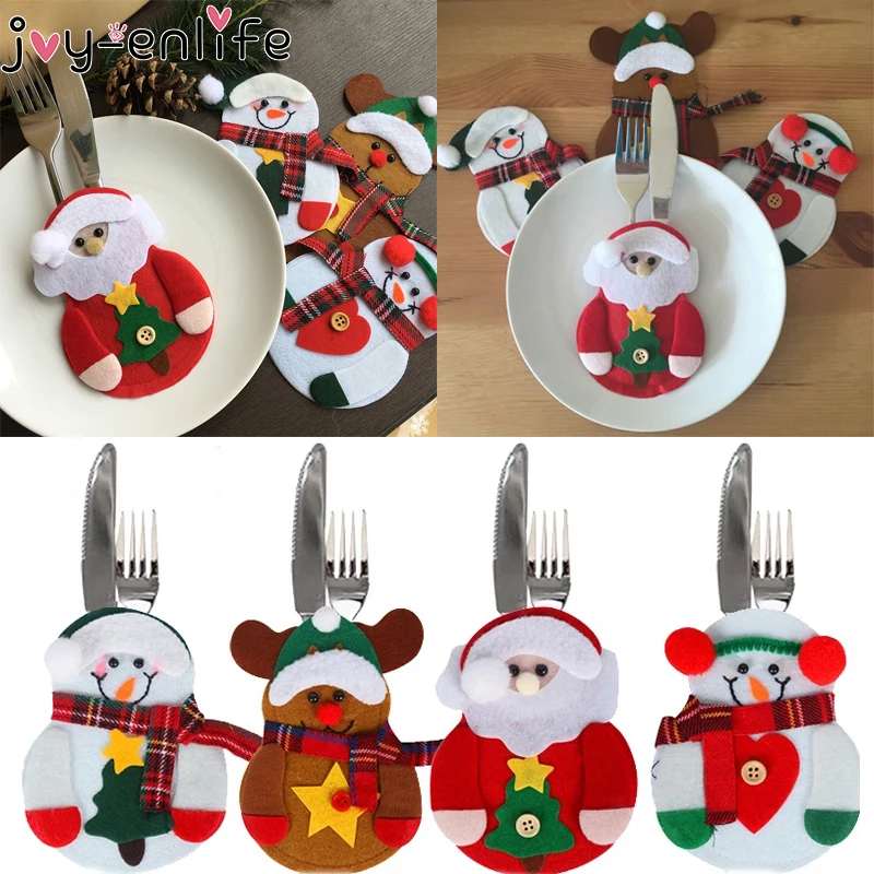 8pcs Christmas Knife Fork Cutlery Holder Bag Set Santa Claus Elk table Tableware Bag kerst Navidad Christmas Decoration for home