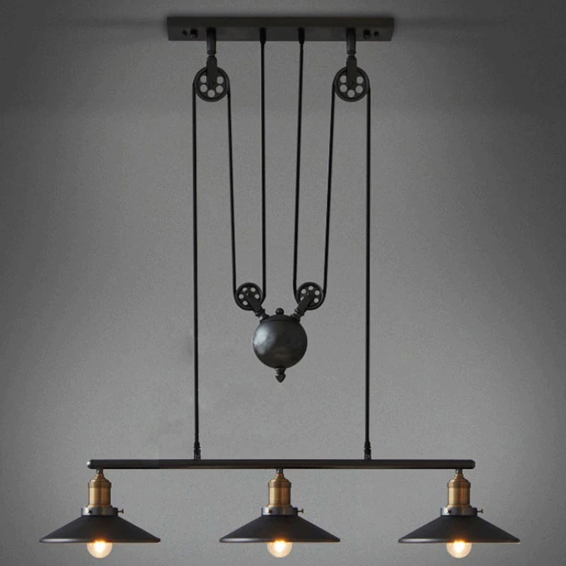 Loft vintage pendant lights Iron Pulley Lamp Bar Kitchen Home Decoration E27 Edison Light Fixtures Free Shipping