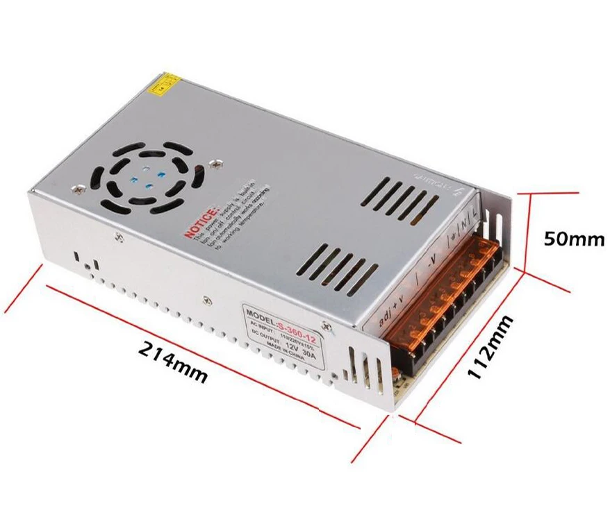 

AC 110/220V DC 12V 30A 360W Switching Power Supply Converter for LED Flexable Strip Light 5pcs/lot