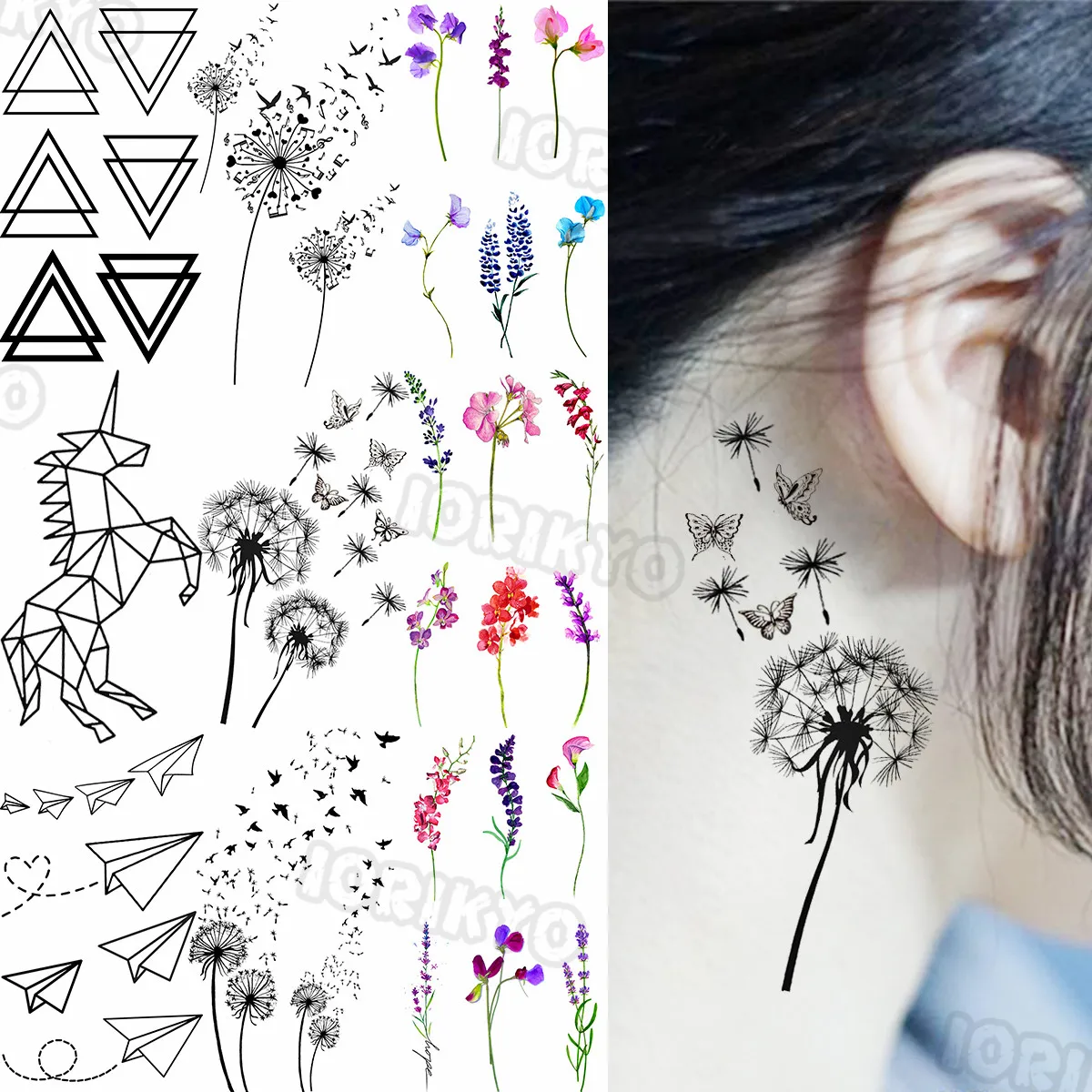 Dandelion Temporary Tattoos Small For Women Kids Realistic Unicorn Lavender Plum Blossom Fake Tattoo Sticker Neck Body Tatoos