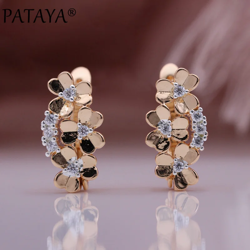 PATAYA New Trend 585 Rose Gold Color Drop Earrings For Women Gift Natural Zircon Flower Hanging Earrings Wedding Fashion Jewelry